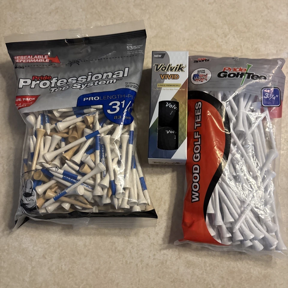 2 Packs Wood Golf Tees And 3 Volvik Black Vivid Golf Balls ￼ - Image 2 of 4