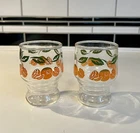 Anchor Hocking 2 Juice Glasses Oranges Pattern 3.5 “ Vintage c1970