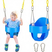DECORLIFE Toddler Swing Seat High Back Full Bucket Baby Swing Coated Chain Blue