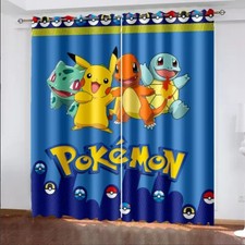 Kids Pokemon Pikachu Thick Blackout Curtains Thermal Ring Top Eyelet Drapes Gift