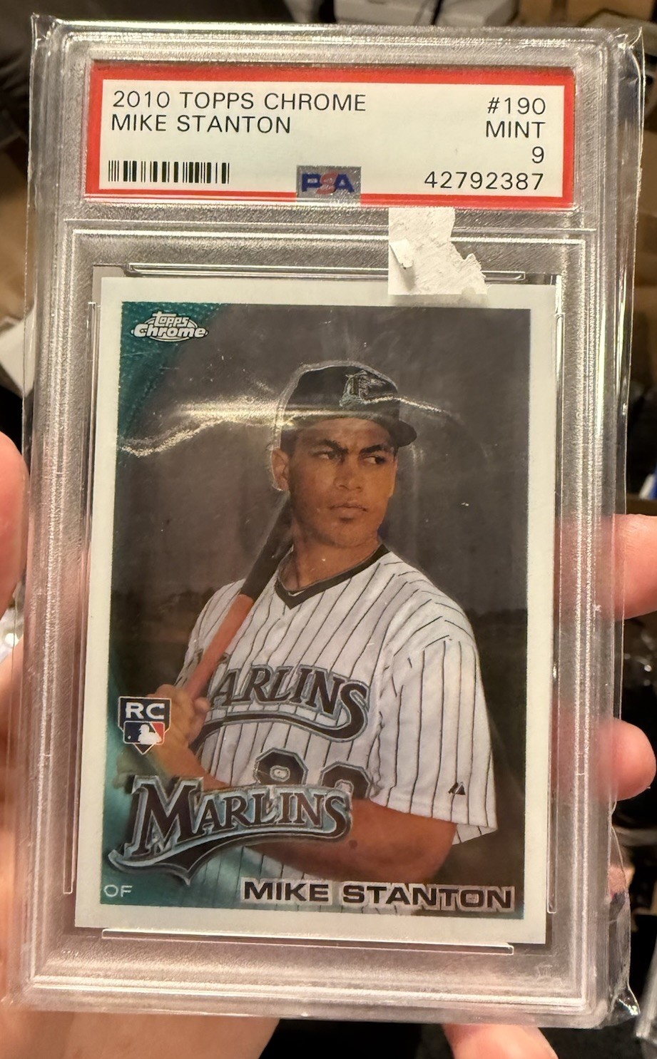 2010 Topps Chrome Giancarlo Stanton (Mike on Card) #190 PSA 9 MINT Rookie RC