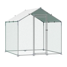 Metal Chicken Coop 6.56x6.56x6.56ft Walk-in Chicken Run with Cover Spire Roof