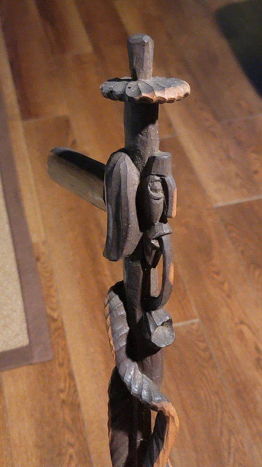 Bastón de madera nativo americano vintage arte popular tallado a mano 37,5" Foto 3 de 4