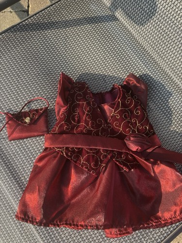 Nice! Silk Red Flower Girl Dress With Red Build A Bear Dress & Red Hair Bow Tie - Picture 5 of 9