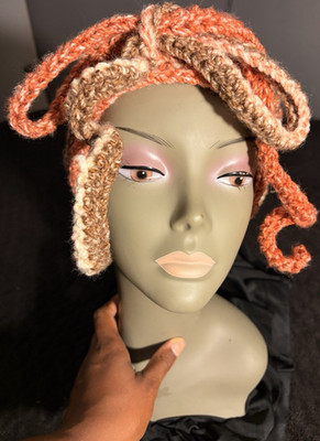 Handmade Crochet Slouch Hat Multicolor with Drawstring