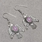 Rose Quartz Oval Shape Gemstone Ethnic Drop Dangle Jewelry Earrings 1.8" SR 5460