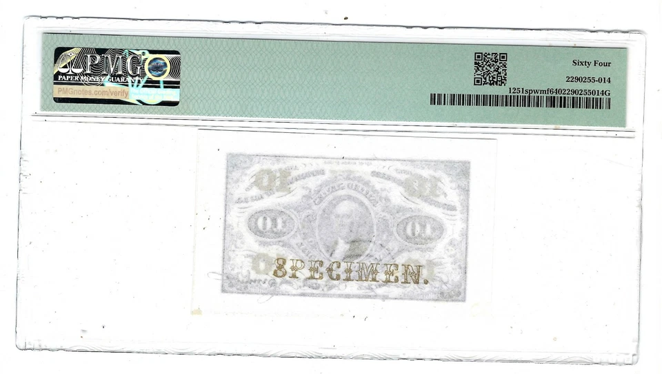 U.S. 1864-69 10 CENTS FRACTIONAL CURRENCY FR-1251 SPWMF PMG  64 Specimen - Image 2 of 2