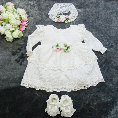 Vestido de muselina + correa de cortina vestido ECRU con encaje, vestido de muselina, vestido de bautismo, bautismo - Imagen 4 de 5