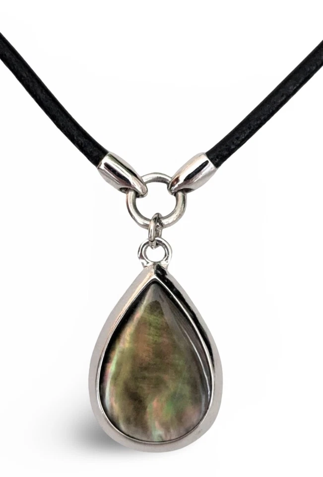 LIA SOPHIA 18" TONO PLATA ABULÓN CONCHA COLGANTE GARGANTILLA COLLAR CON CORDÓN NEGRO Foto 2 de 4