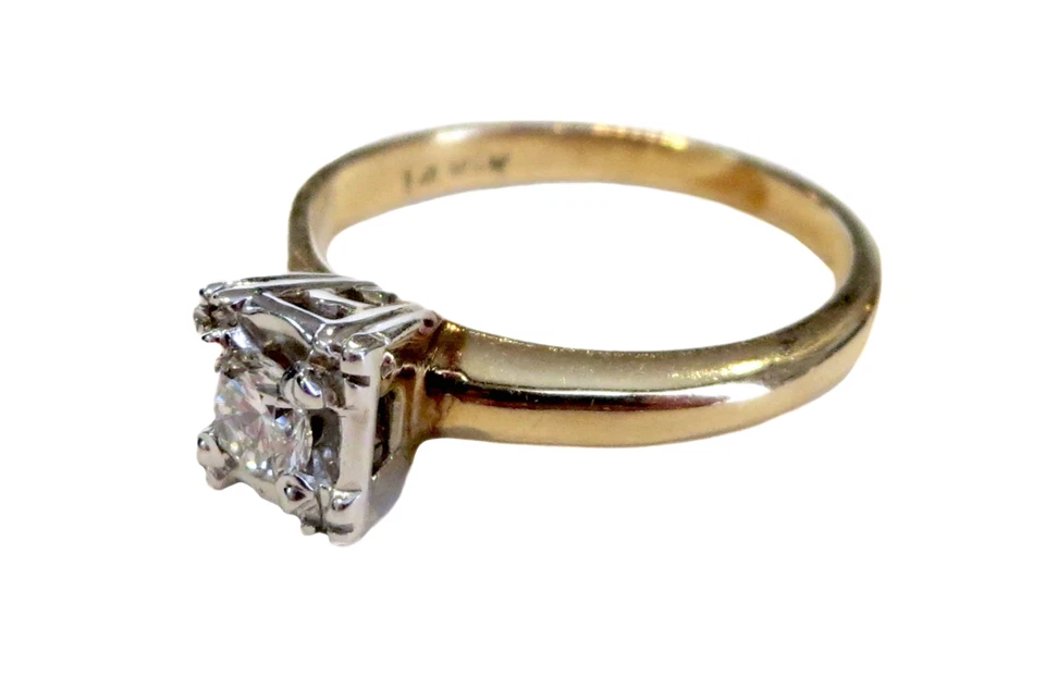 DIAMOND Antique ENGAGEMENT Ring 14K 2 COLOR Gold - Image 2 of 4