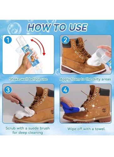 Suede NuBuck Foam Cleaner 200ml + Suede Brush & Cloth, Shoes Boots Bags Jackets - Picture 4 of 6