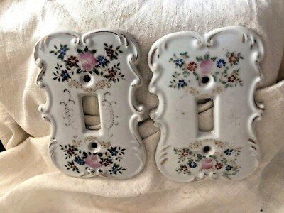 Vintage Switchplate Outlet Cover Single Toggle Ceramic Floral Set of 2