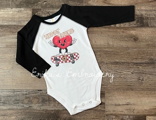 Baby Raglan Long Sleeve Valentine's Day Heart Throb Skateboard Skater Shirt - Picture 1 of 3