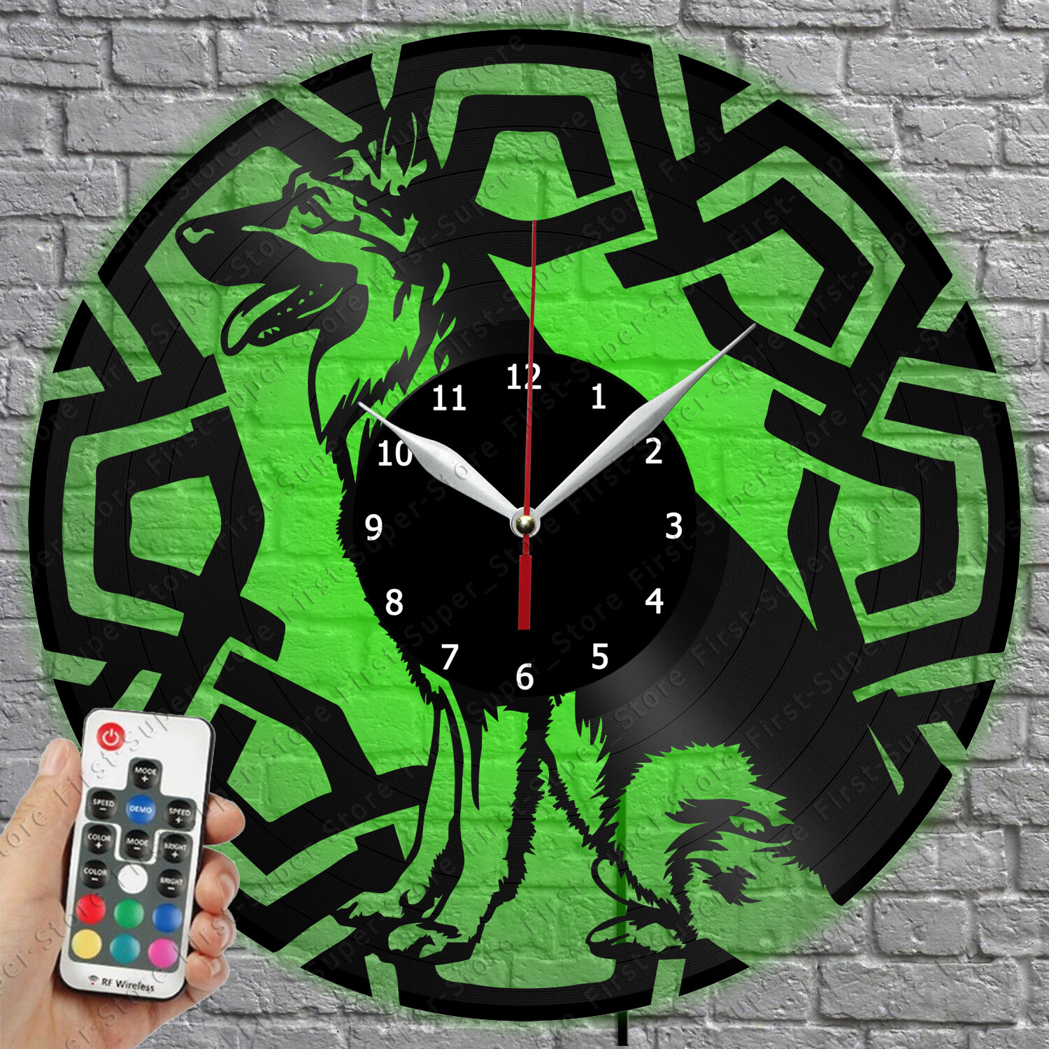 LED Light Wall Clock with German Shepherd Design on Vinyl Record Style