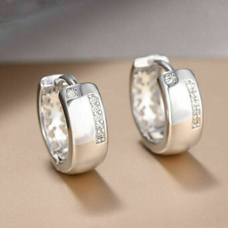 0.50 Ct Round Cut Moissanite Huggie Hoop Earrings in 14K White Gold Plated