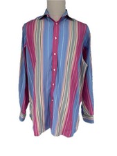 Ralph Lauren Purple Label Blue Multicolor Stripe Cotton Shirt 17 XL Long Sleeve