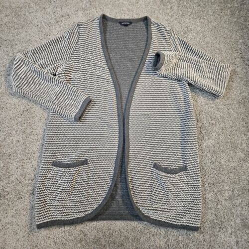Lands End Cardigan Womens M Open Front Knit Pockets Oversized Cable Knit Long