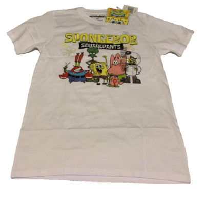 NWT Nickelodeon SpongeBob SquarePants White Short Sleeve Tee Shirt  Size Small