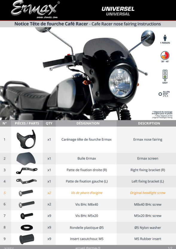 Ermax Cafe Racer Screen Nose Fairing Unpainted Triumph Speed Twin 2019 - 2024