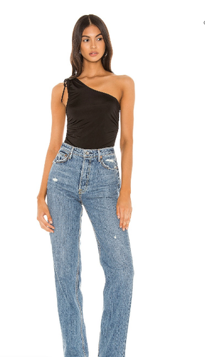 Free People One Up Cami One Shoulder Black Top Size Large OB984072