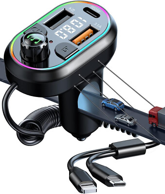 Bluetooth 5.0 Car Wireless FM Transmitter Adapter USB PD Charger AUX Hands-Free