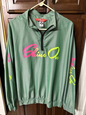 Shinesty Shine On Windbreaker Jacket Lightweight Medium Stay Weird Shiney Green