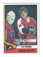 Signed Autographed ANDRE DUPONT Philadelphia Flyers 1974-75 Topps Card #67 COA