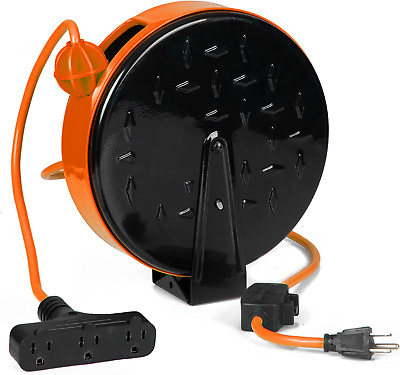 30 Ft Retractable Extension Cord Reel with 3 Electrical Power