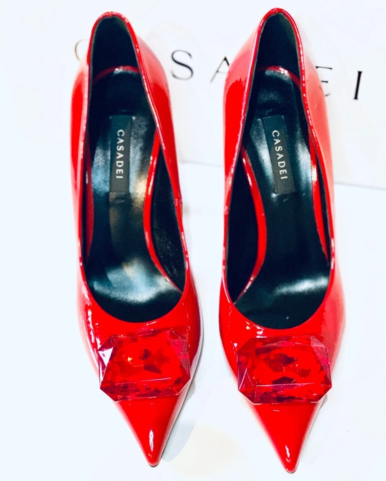 Casadei Red Patent Leather High Heels EU 36 US 6 Gemstone NWT - Image 2 of 4