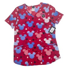 Scrubstar Disney Size Small American Mickey Red V-Neck Print Scrub Top NWT
