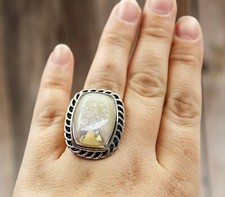 .925 Sterling Silver Drusy Quartz Stone Ring Size 8 15.9g India PJC