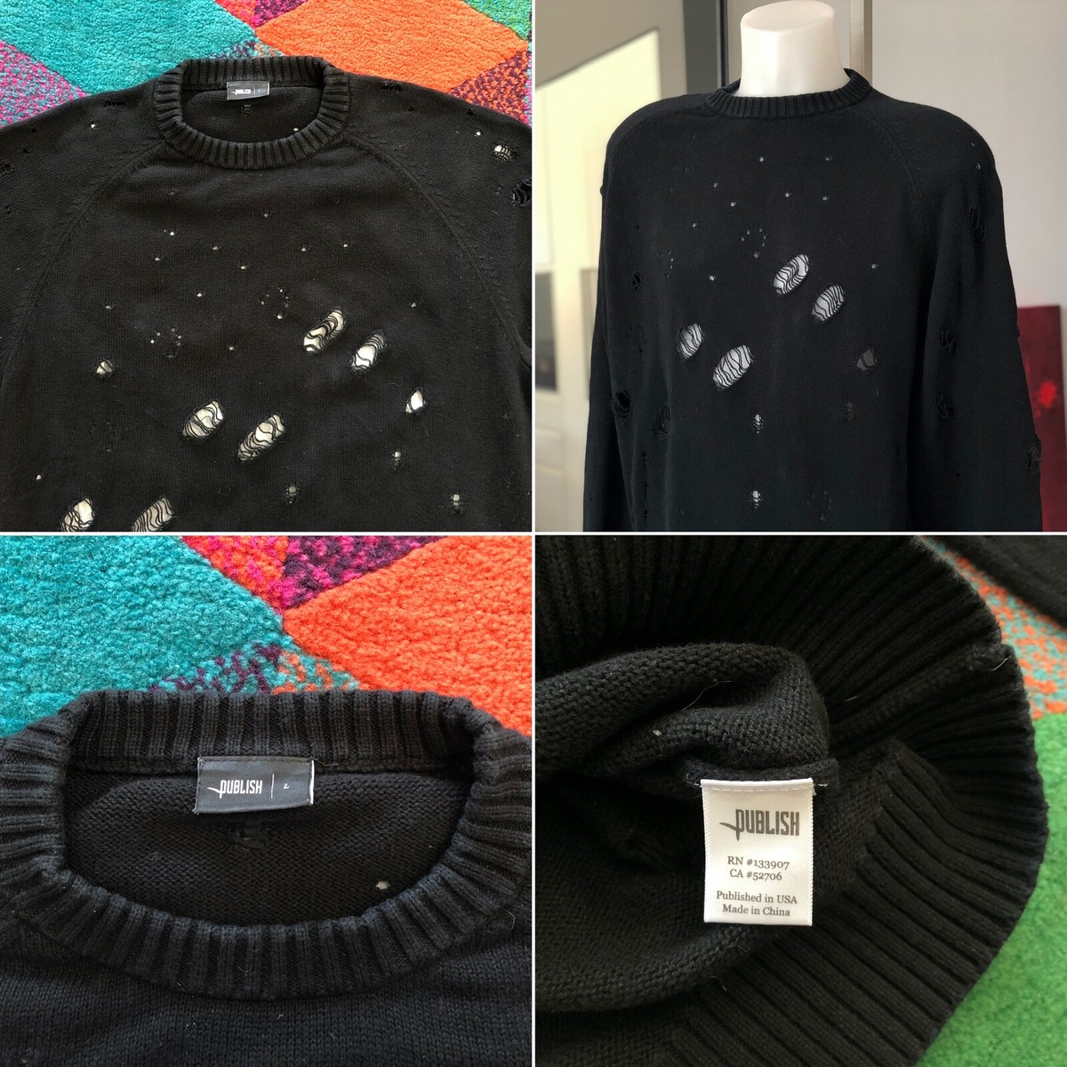 §s§ PUBLISH black cotton distressed men's sweater size L | eBay