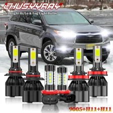 For Toyota Highlander 2014-2016 Combo LED Headlight Hi/Lo + Fog Light 6x Bulbs