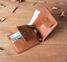 Handmade Leather Man Short Wallet With Coin Purses Vintage Crazy Horse