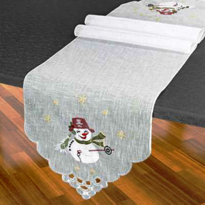 ''Snowman'' Embroidered Table Runner 07658-230S