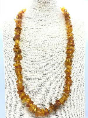 Collier Vintage Perles Ambre Miel Naturel Baltique - Longueur 22 Pouces - Occasion Très Bon état