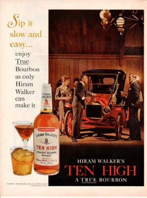 Vintage advertising print Alcohol Hiram Walker's Old Car couples bourbon 1964 ad