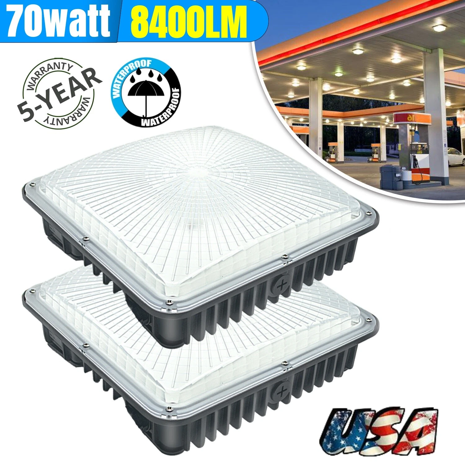 2x 70W LED Canopy Light Industrial Waterproof Explosion-Proof Indoor Balcony Car