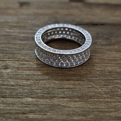 Sterling Silver .925 Women's CZ 3 Row 6.5mm Eternity Wedding Band