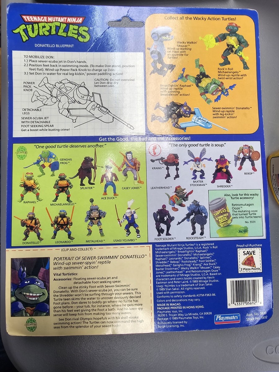 WACKY ACTION TMNT SEWER-SWIMMIN' DONATELLO PLAYMATES 1989 NIP