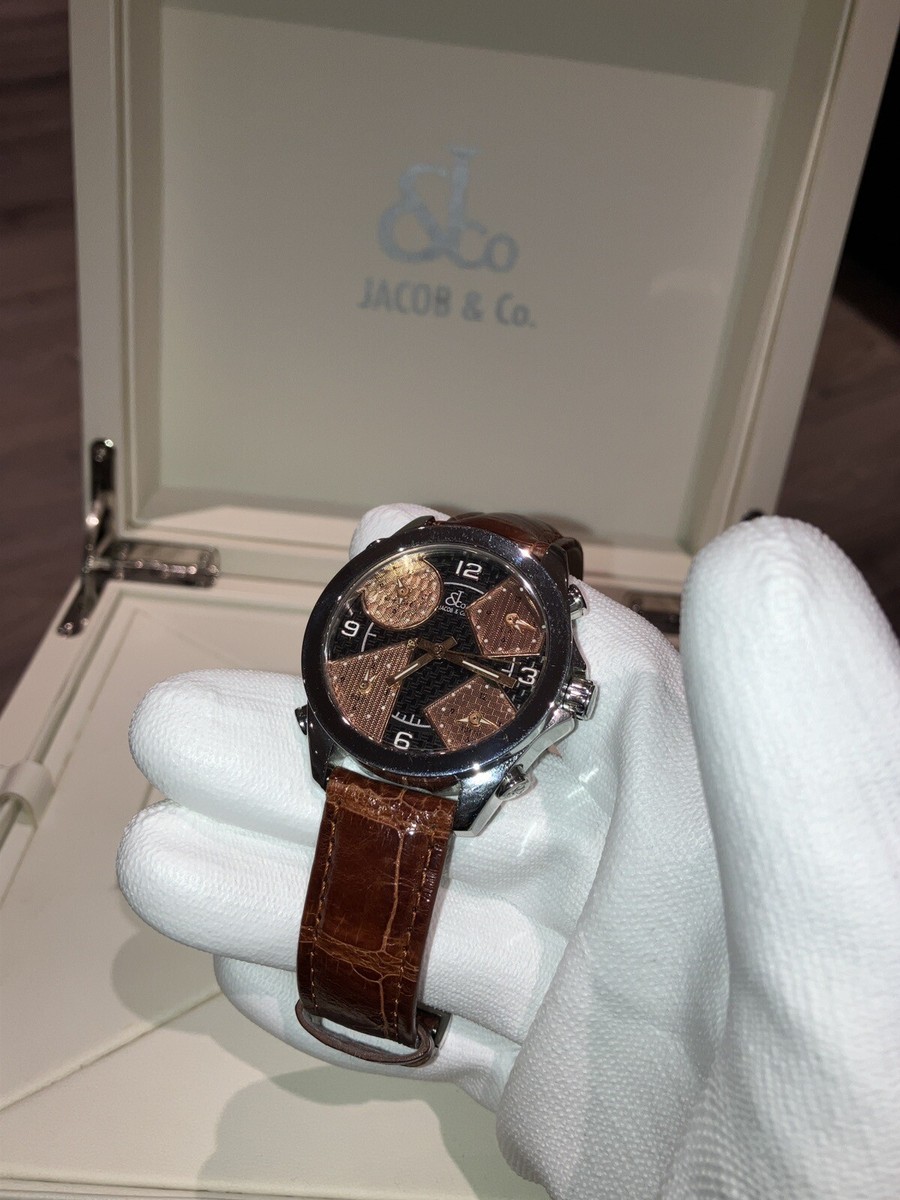 Jacob & Co 5 Time Zone Carbon Fiber Rose Gold Bronze Steel Watch