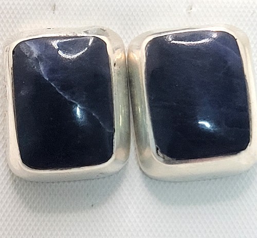 Vintage Blue Sodalite Stud Earrings 925 Sterling Silver Mexico 9.93 gram Signed - 第 5/11 張圖片