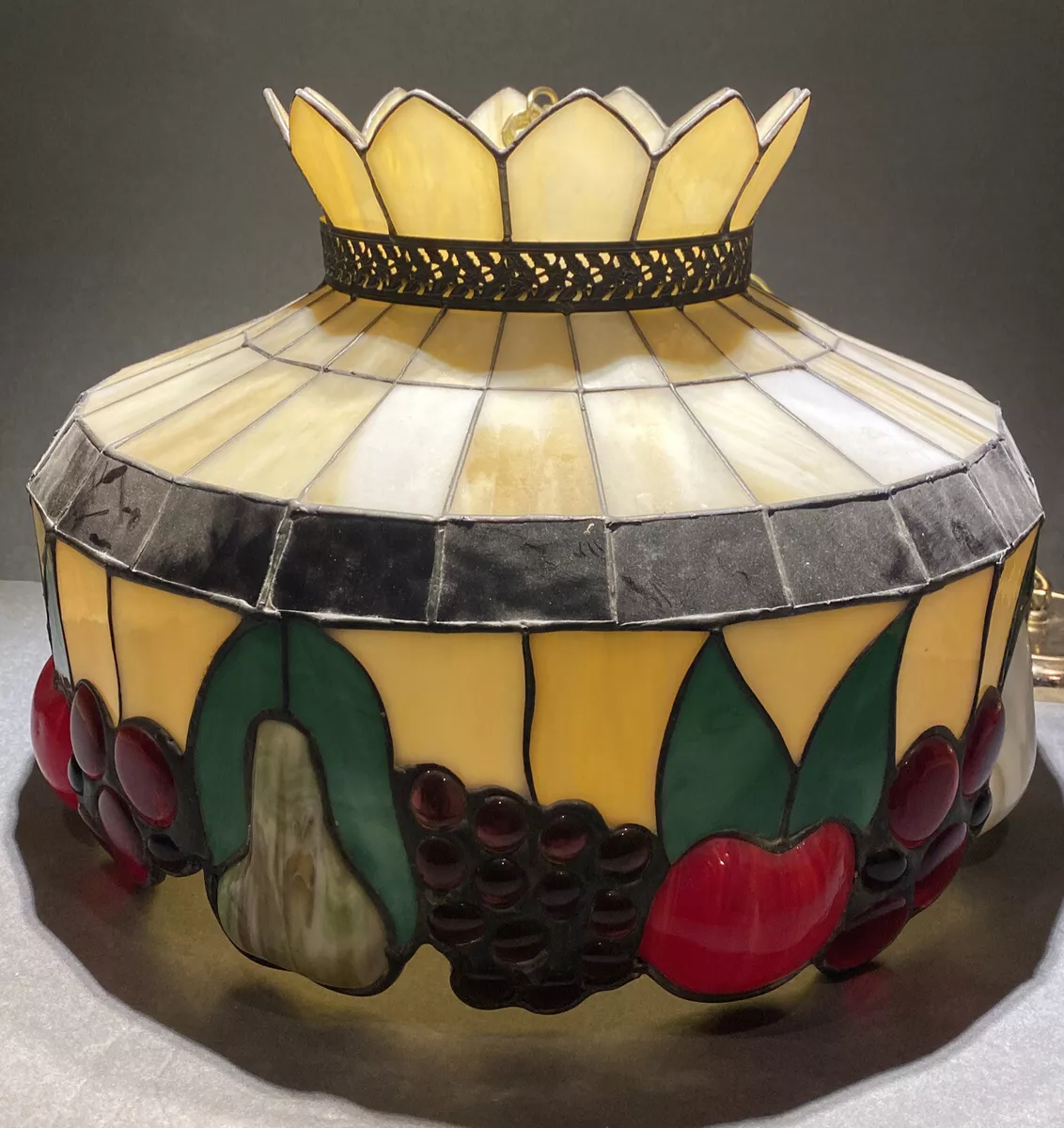 Arts Craft Slag Stained Glass Hanging Lamp w Chain Tiffany Style 16 Diameter