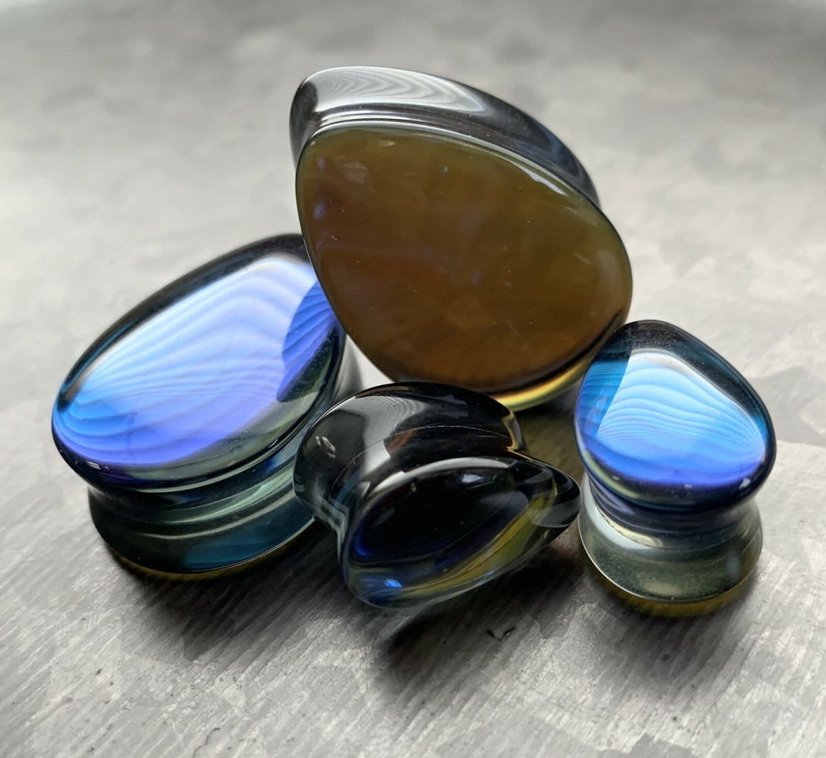 PAIR Midnight Moonstone Iridescent Glass Double Flare Plugs Gauges Body Jewelry - Foto 7