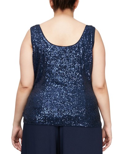 Alex Evenings Womens Plus Size Cascade Ruffle Jacket & Sequinned Tank Top Set... - Bild 4 von 4