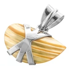 925 Sterling Silver Gold Mother Of Pearl Turbo Shell Sterling Pendant, 1"