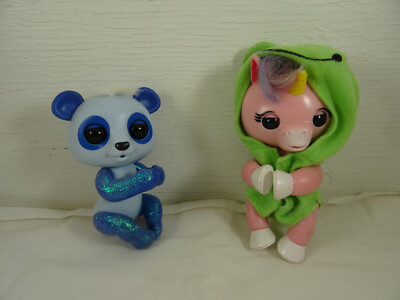 WowWee Fingerling Interactive Toys Pink Unicorn Glitter Blue Panda w/Frog Outfit