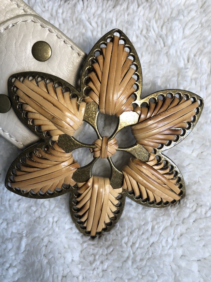 Coldwater Creek Leather Boho Belt Brass Flower Wide Womens M  display picture 1