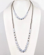 Charming Charlie Gray White Beaded Double Layered Statement Necklace 18.5 in