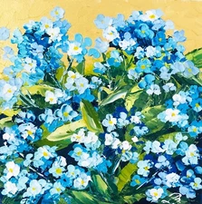 Forget me not Oil Painting Impasto Original Blue Flowers Bouquet Small Painting